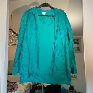 J Jill love linen Women's Jade Green Essential Shirt Button Up Long Sleeve